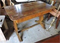 Antique Stretcher Base Table W/ Inlaid Top