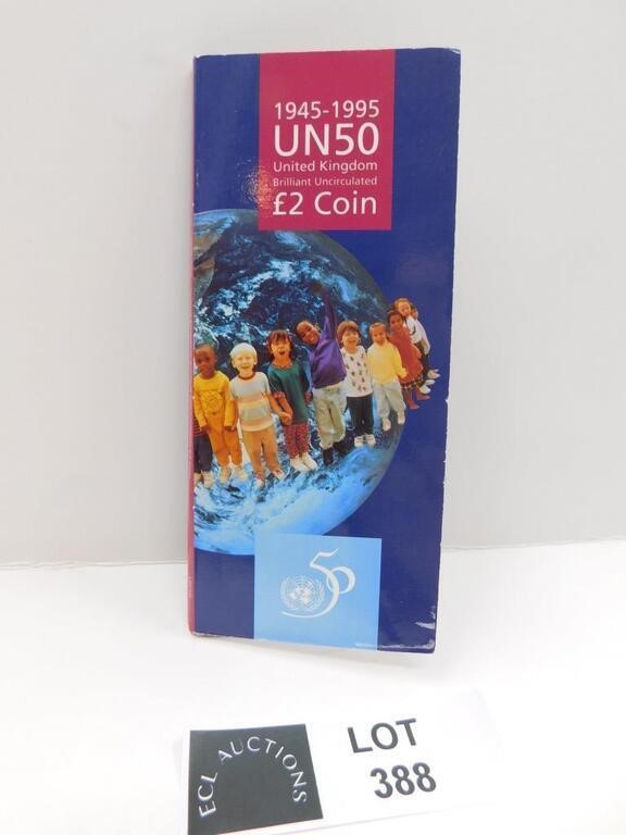 1995 UNITED NATIONS 50 2 POUNDS SILVER COIN