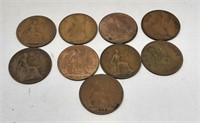1919-1967 One Penny coins. (9)