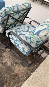 Outdoor metal chairs with cushions, lot of two
