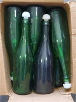 Box of green wine bottles