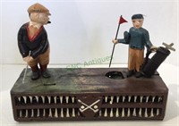 Cast iron golf themed mechanical bank measuring