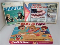 Vintage games including Bug-a-Boo, Your America,