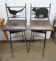 (2) Wrought iron barstools with leather seats