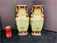 Chinoiserie Crackle Glazed Motif Vases X 2