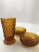Whitehall Amber Indiana Glass Bowls and Cup