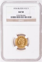 Coin 1836  U.S. $2.5 Gold  Block 8 NGC AU58