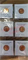 6 Brilliant Uncirculated old wheat cents.