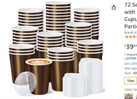 72 Sets Glossy Disposable Coffee Cups with Lids,