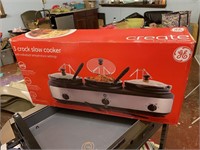 3 crock slow cooker with lid holders individual