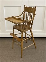 Refinished Oak Pressed Back Antique High Chair