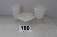 (3) Piece Milk Glass Decor(R2)