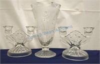 Iris and herringbone vase and candle holders