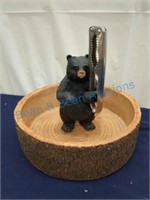 Bear log bowl for nuts with nutcracker