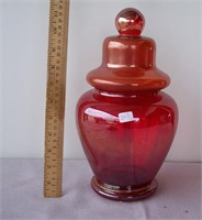 Pretty Shiny Orange/Red Glass Container w/Lid