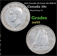 1947 Canada 10 Cents 10c KM-34 Grades Select AU
