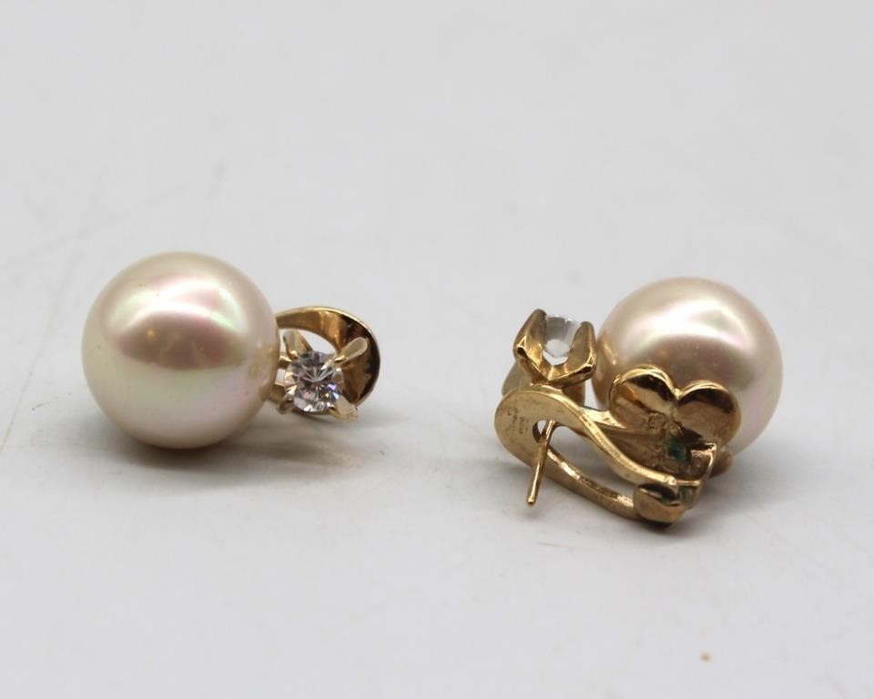 Pierced Pearl with CZ Earrings