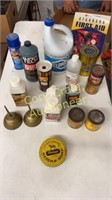 Mobil oil, old oil cans, wood stain, scratch