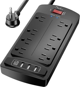 NEW 6FT Powerbar w/ 8 Outlets 3 USB 1 Type C