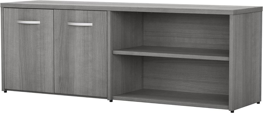 Low Storage Cabinet with Doors and Shelves, Grey