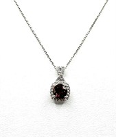 Sterling Silver Garnet White Sapphire Necklace