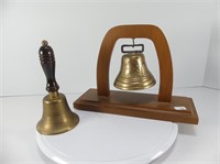 TWO BRASS BELLS.  ONE ON STAND WITH NO GONG
