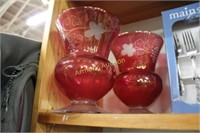RUBY STAINED ETCHED VASES