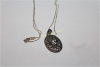 STERLING AND MARCASITE PENDANT AND CHAIN