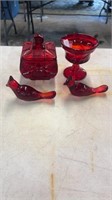 Ruby Red Birds, Candy Dish, and Stem