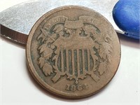 OF) 1864 rotated reverse two cent piece