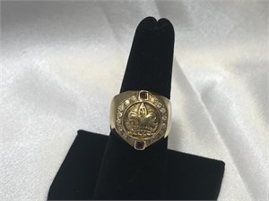 18K Diamond & Sapphire Fleur de Lis Ring