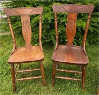 2 Oak T Back Dining Chairs