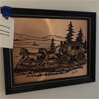 Framed Stage Coach Carving on Copper
