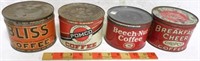 Lot of 4 Vintage Coffee Cans