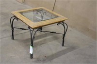 Oak Glass Top Side Table Approx 28"x28"x22.5"