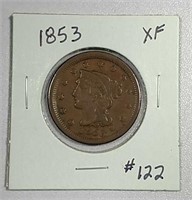 1853  Braided Hair Large Cent   XF