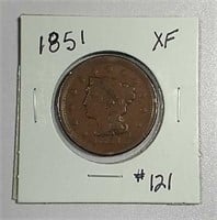 1851  Braided Hair Large Cent   XF