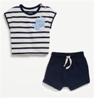12-18M STRIPED SHORT-SLEEVE POCKET TOP AND S