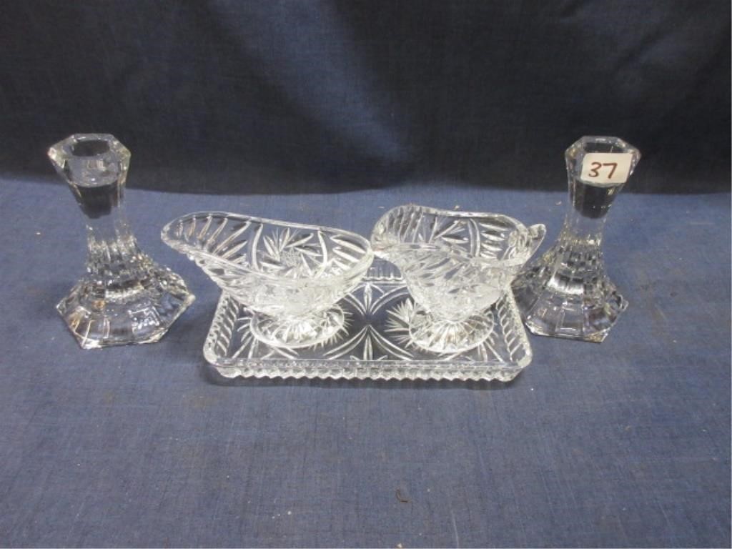 crystal pourers and candle stick holders