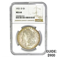 1921-D Morgan Silver Dollar NGC MS64