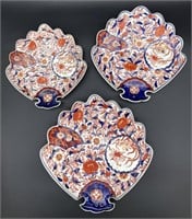 3 Antique Japanese Shell Form Imari Plates