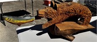 CARVED BEAR WITH FISH FOR COFFEE TABLE