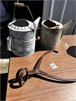 (2) WATERING CANS & ICE BLOCK TONGS