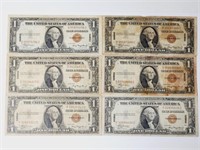 (6) 1935 A $1 Silver Certificate Brown Seal Hawaii