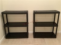 Two Black Plastic Storage Shelves