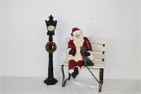 Santa and Dog on Bench with Lamp Post