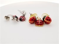 14kt Gold and enamel lady bug pendant and earring