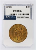1876-S Gold $20 MS64 LISTS $47500