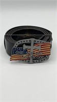 American Flag Metal Belt Buckle & Leather Belt