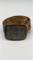 Aztec Metal Belt Buckle & Leather Belt
